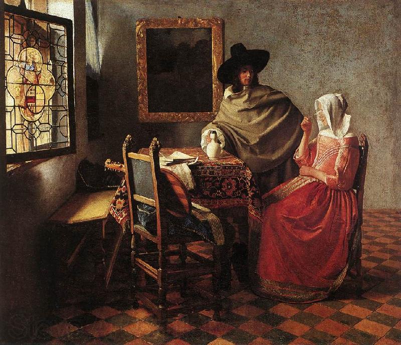 VERMEER VAN DELFT, Jan A Lady Drinking and a Gentleman wr France oil painting art